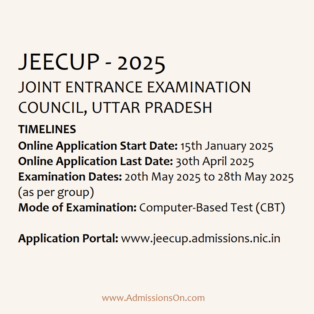 JEECUP 2025 Last Date and other details