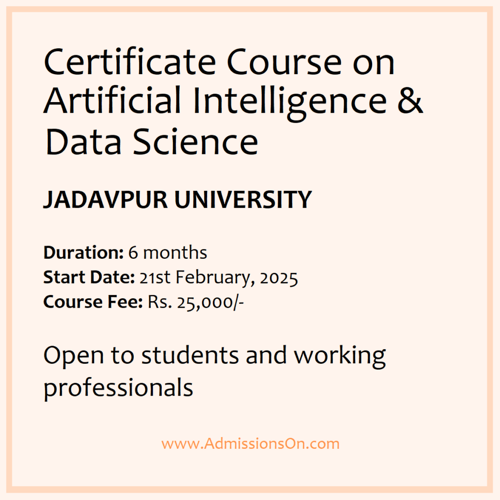 Jadavpur University AI Course 2025 Admissions On