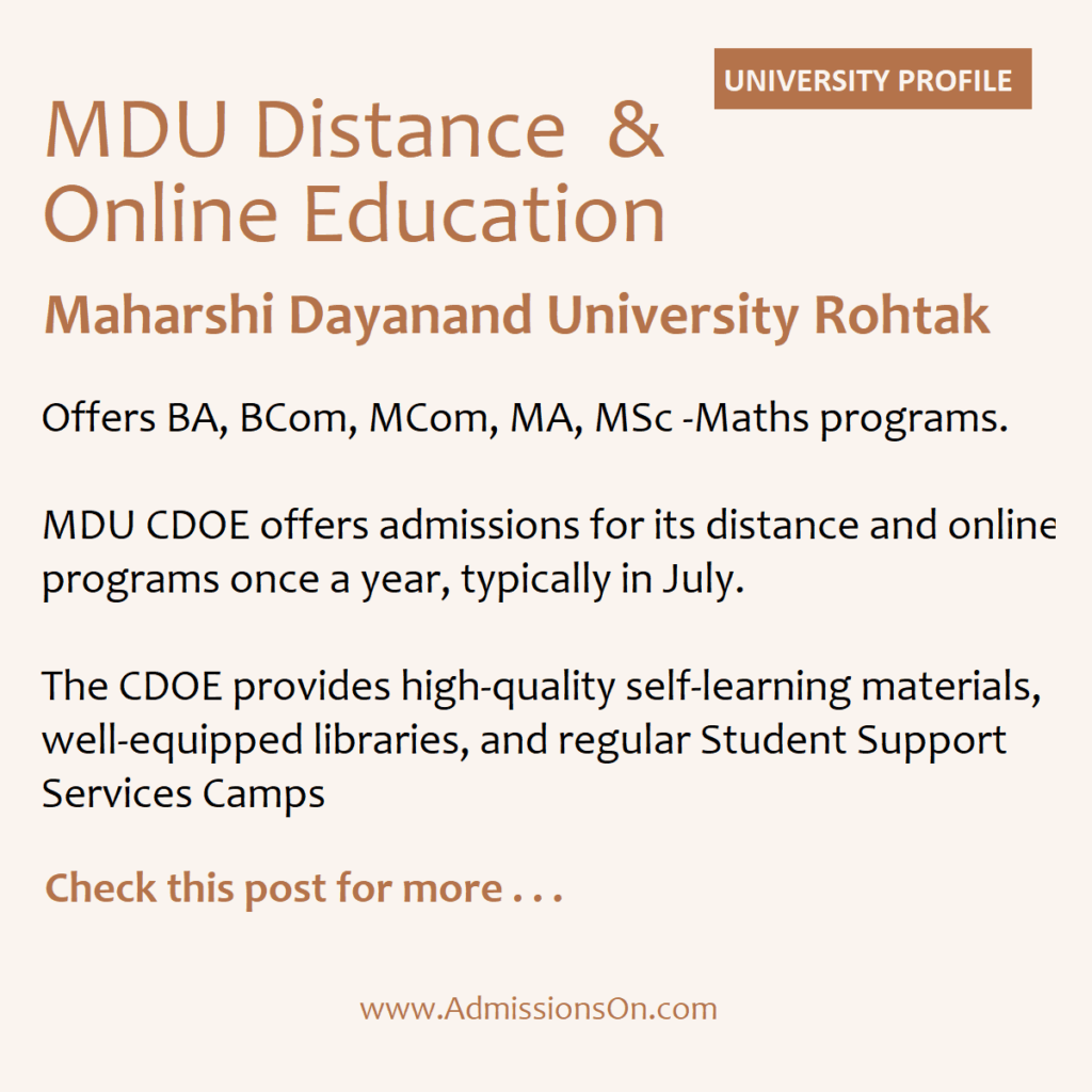 MDU Distance Education, UNIVERSITY PROFILE