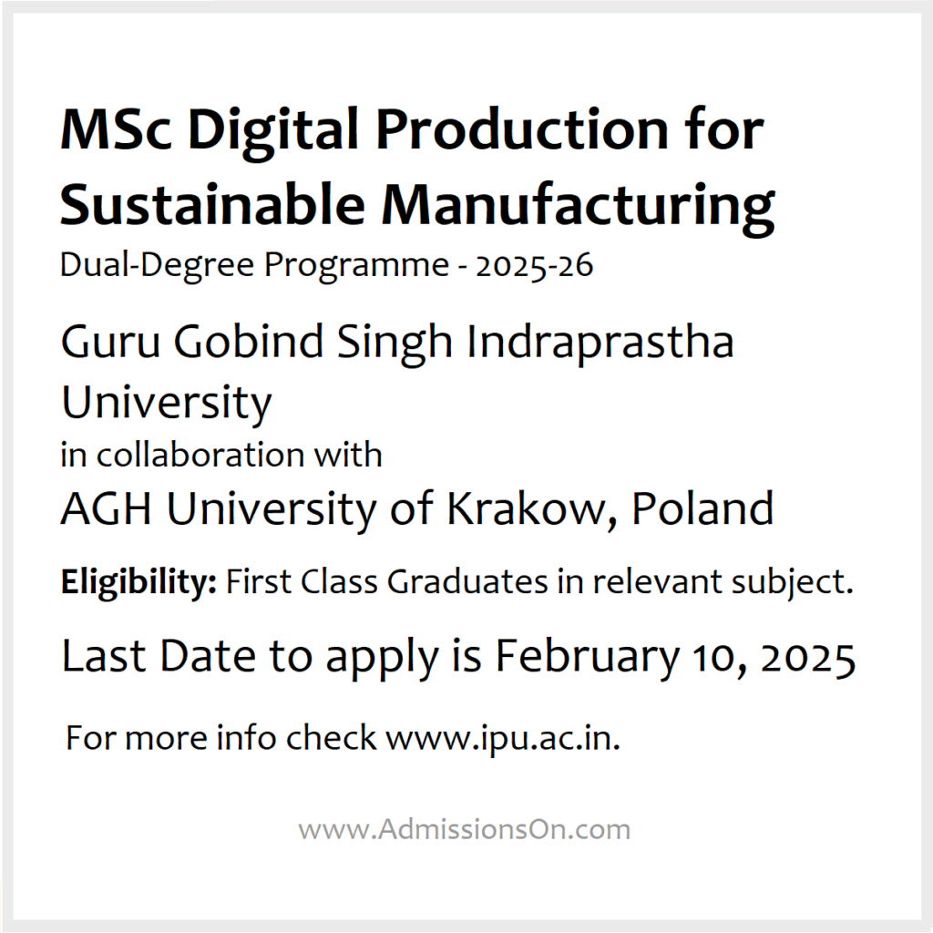 MSc Digital Production for Sustainable Manufacturing IP University notice