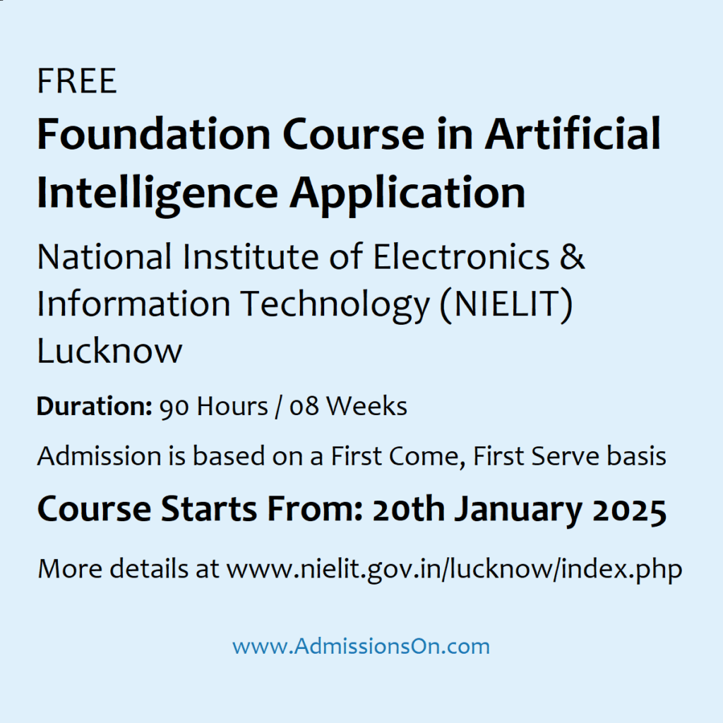 NIELIT Lucknow Course in Artificial Intelligence Application Notice