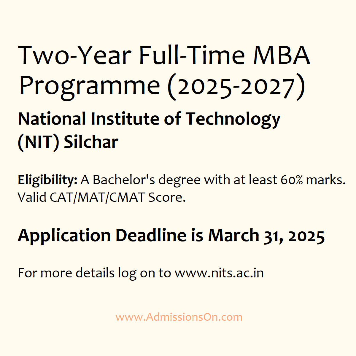 NIT Silchar MBA Last Date and other details