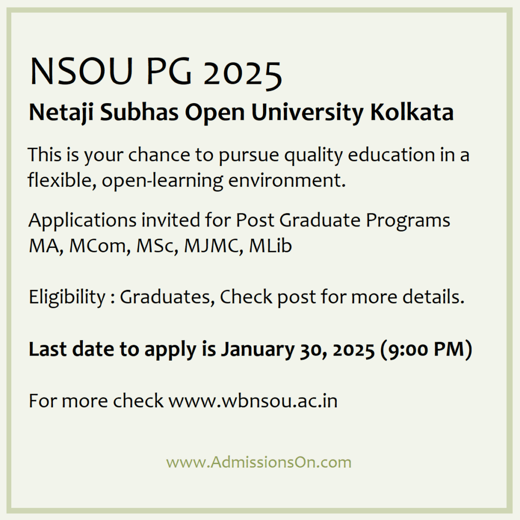 NSOU PG 2025 admission notice