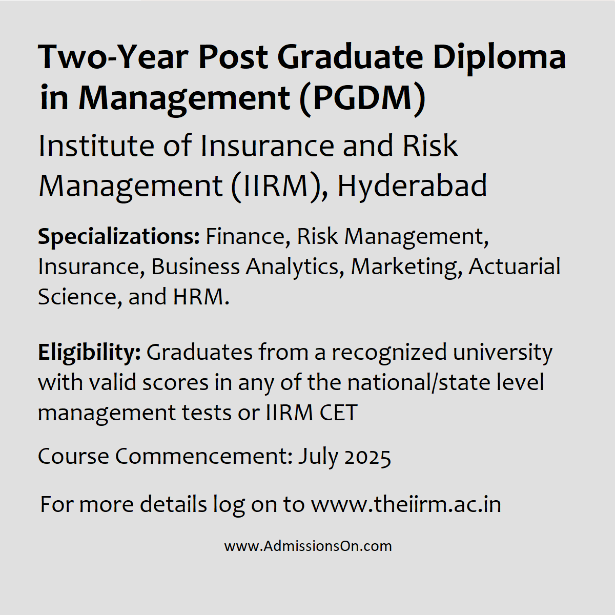 PGDM IIRM Hyderabad Notice