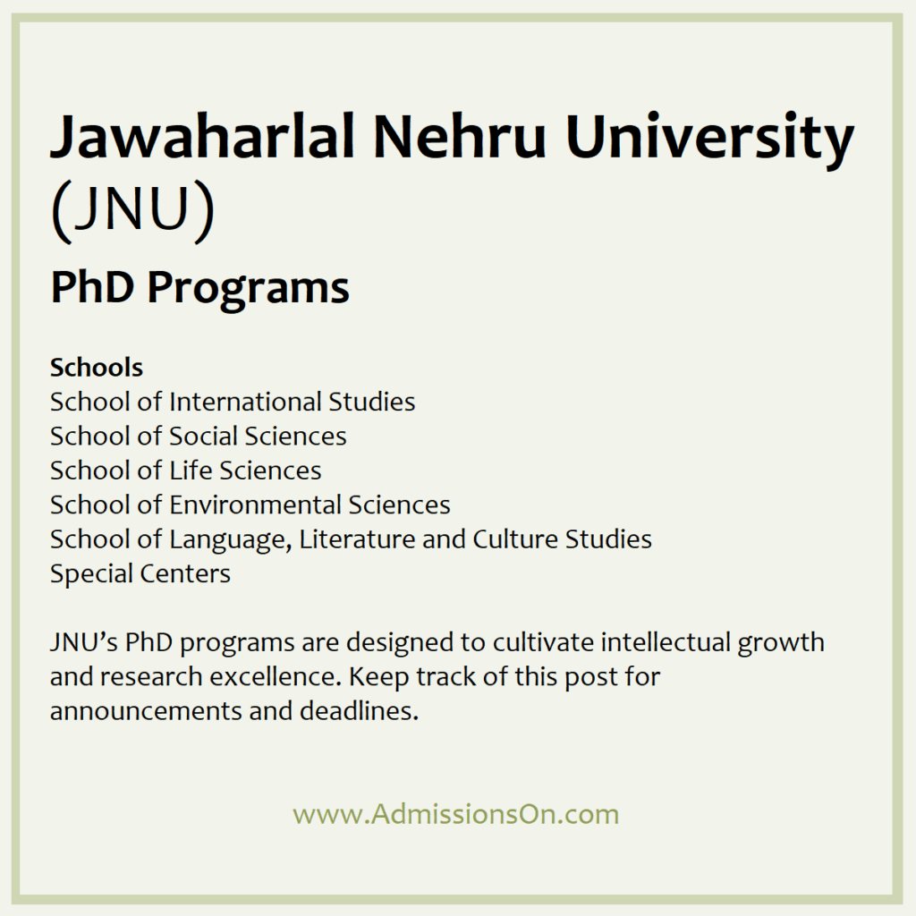 PhD Programs at JNU information