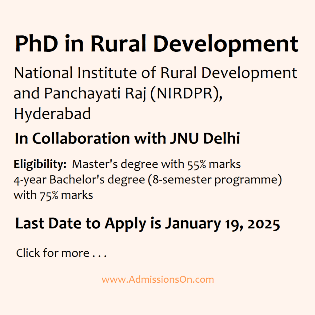 PhD in Rural Development 2025 NIRDPR Notice