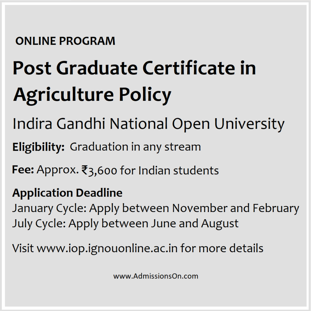 Post Graduate Certificate in Agriculture Policy - IGNOU details