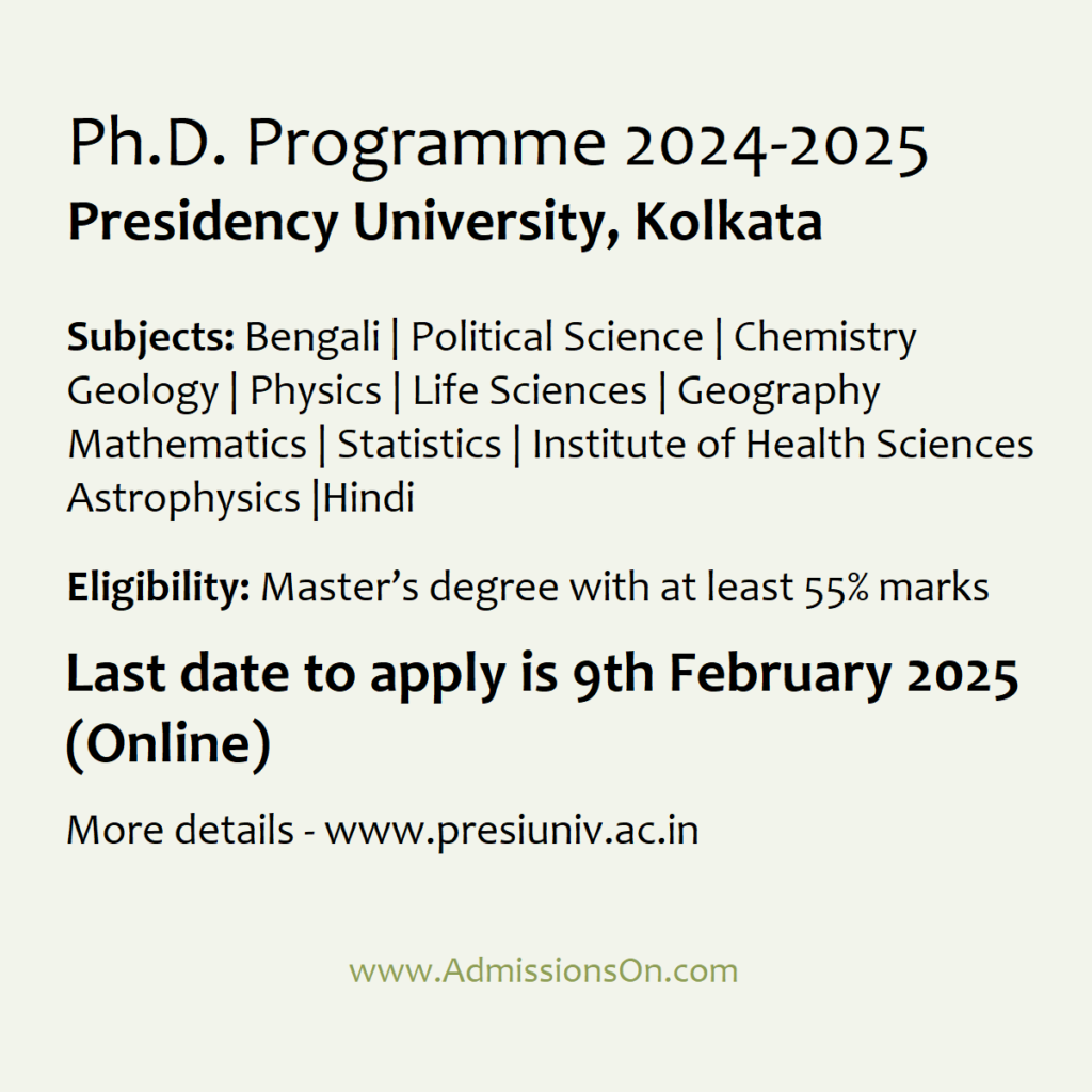 Presidency University Kolkata PhD Last Date Notice