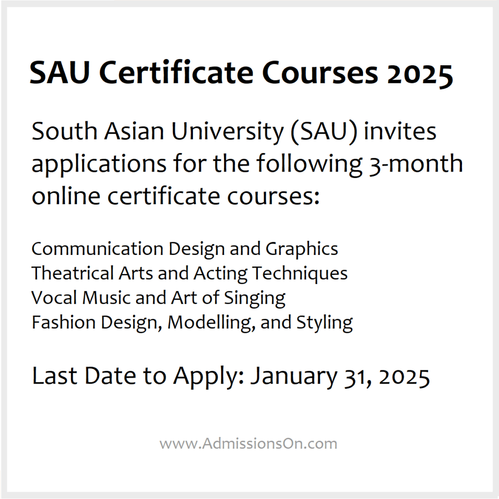 SAU Certificate Courses 2025 notice