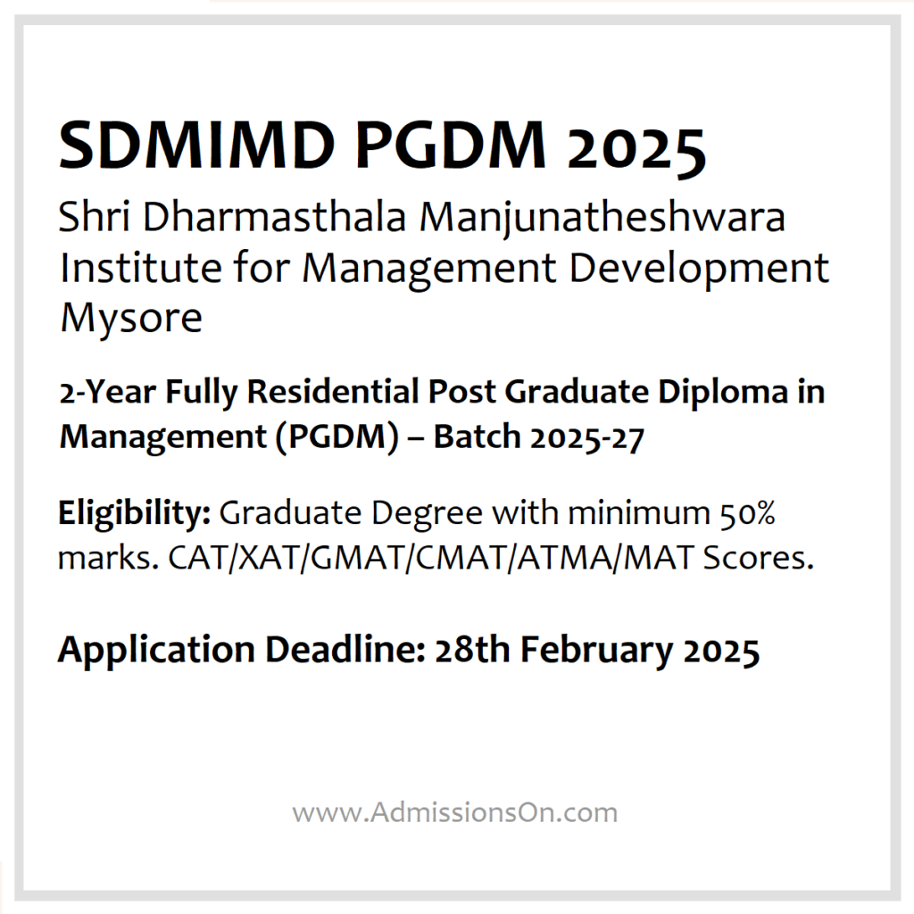 SDMIMD PGDM 2025 Admission Notice