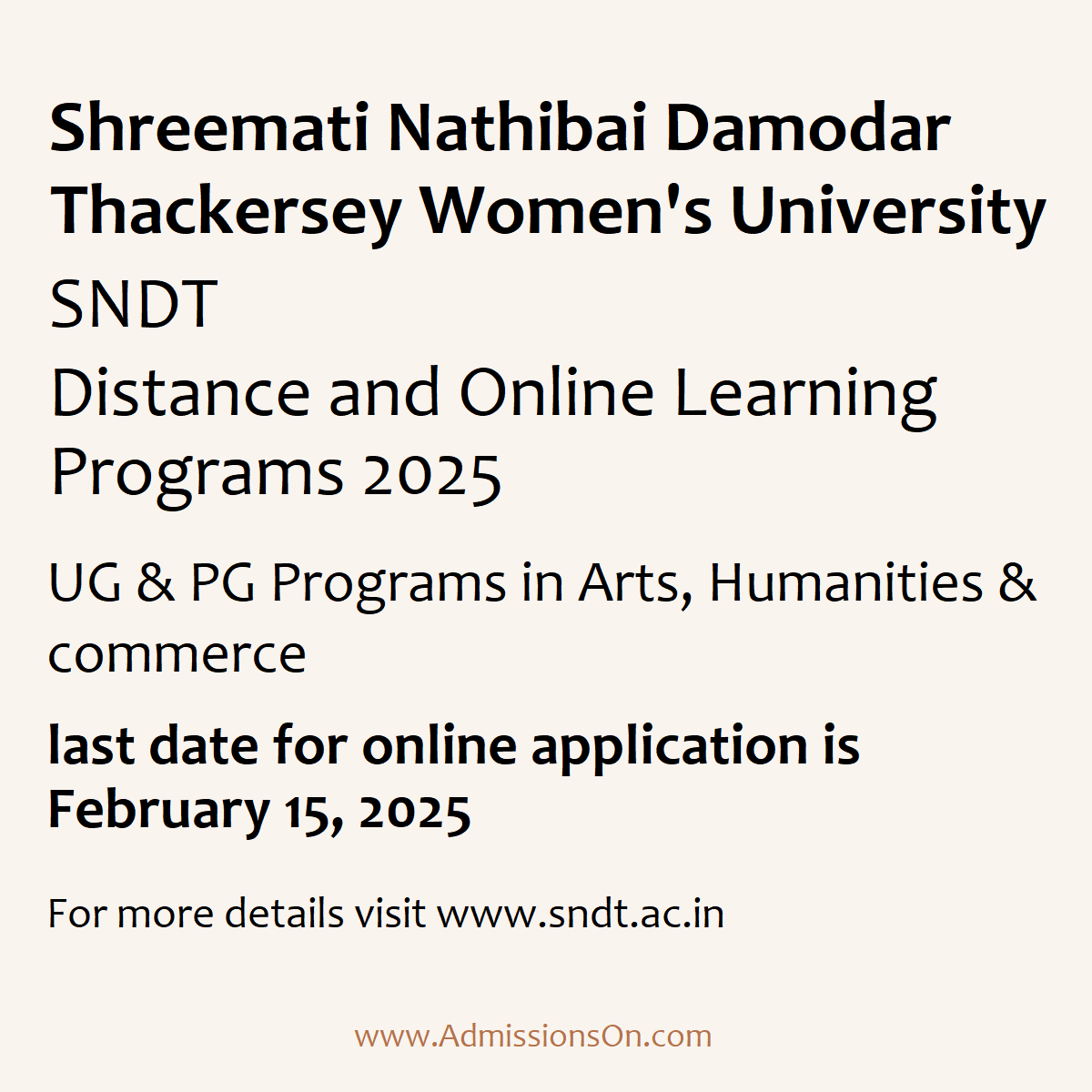 SNDT Distance and Online Courses Admission Notice