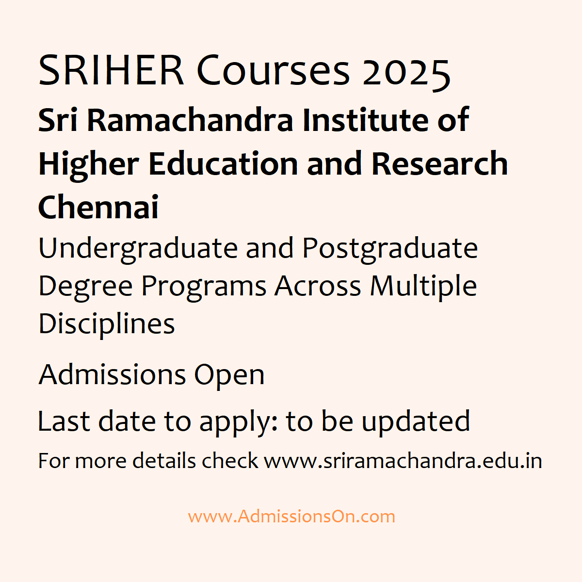 SRIHER Courses 2025 Admission notice