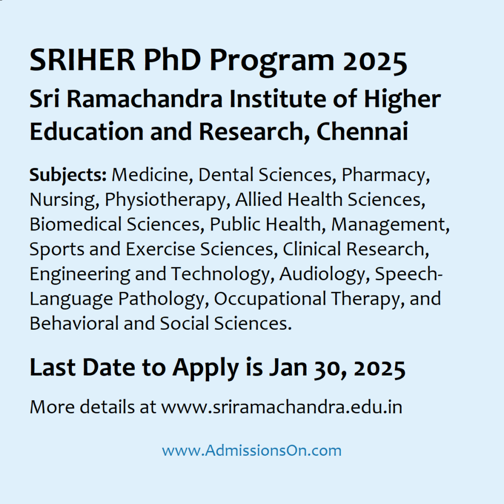 SRIHER PhD Program Admission Notice