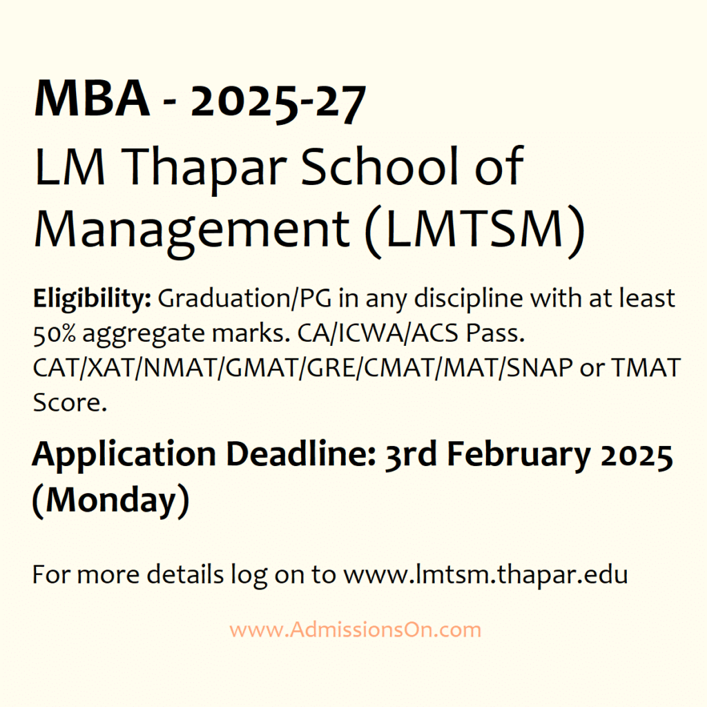 Thapar School MBA Admission deadline