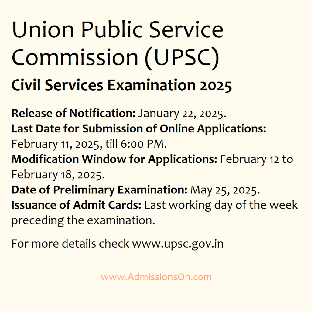 UPSC Civil Services Examination 2025 Last Date and other details