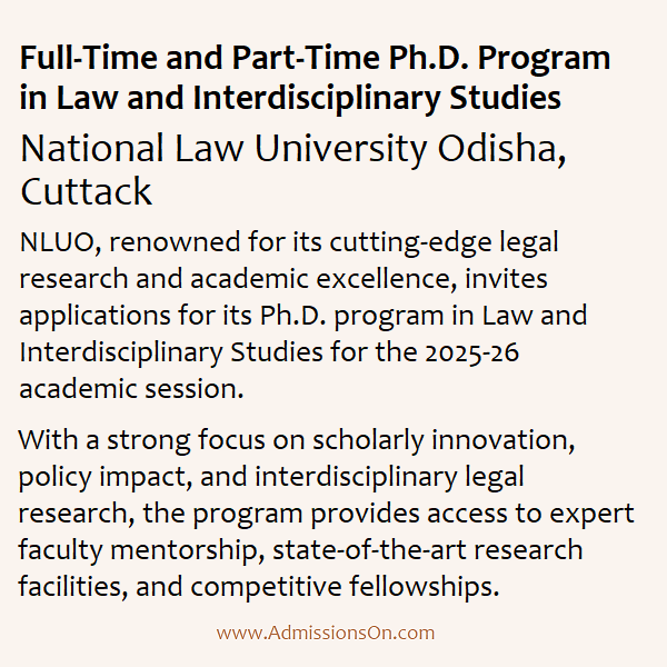 NLUO Cuttack PhD 2025 Full Time and Part Time programs notice