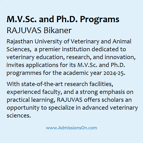 RAJUVAS MVSc PhD 2025 Programs ADMISSION ALERT